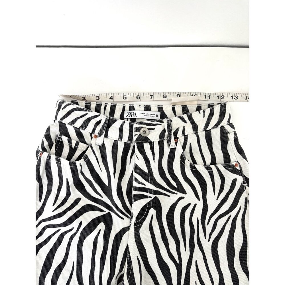 Zara Jeans Size 2 Zebra Print High Rise Straight Leg Y2K Streetwear Scandi Style - Picture 12 of 16